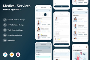 Medical Services Mobile App UI Kit, an UI Kit Template by Betush