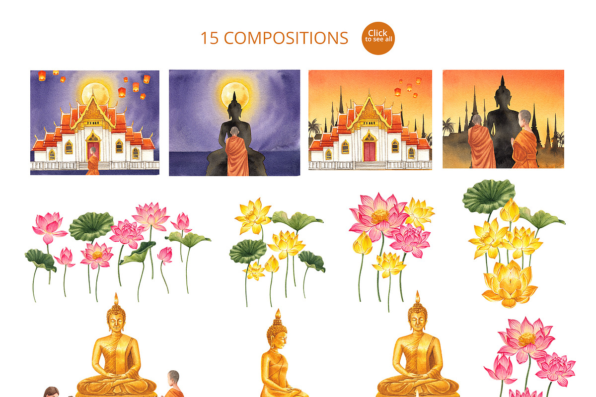 Lotus and Candle – Watercolor, a Person Illustration by CreativeValuation (Photo 3 of 10)