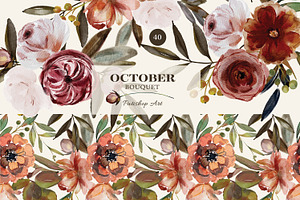 Watercolor Autumn Floral Clipart Set