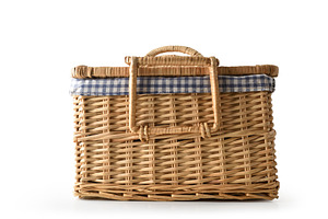 Closed Wicker Picnic Basket on White Background, a Holiday Photo by Davizro's Market