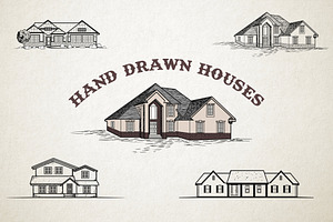 Hand drawn houses illustrations set
