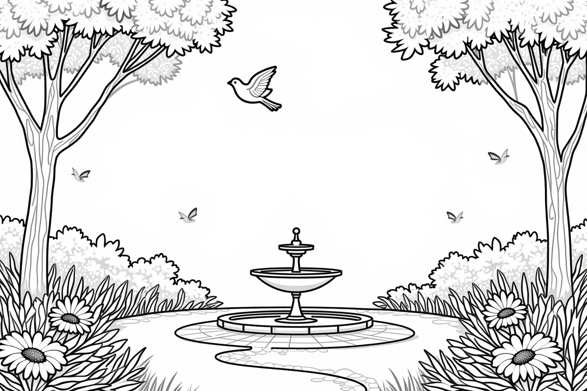 Fountain Garden Park Coloring Pages, an Illustration by Creativeshirt (Photo 3 of 7)