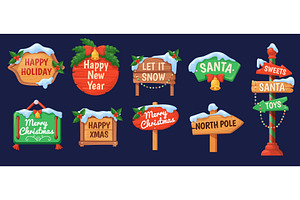 Christmas wooden signs. Cartoon xmas, an Object Illustration by Stock-Smart-Start
