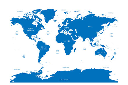 World map of Oceans and Seas