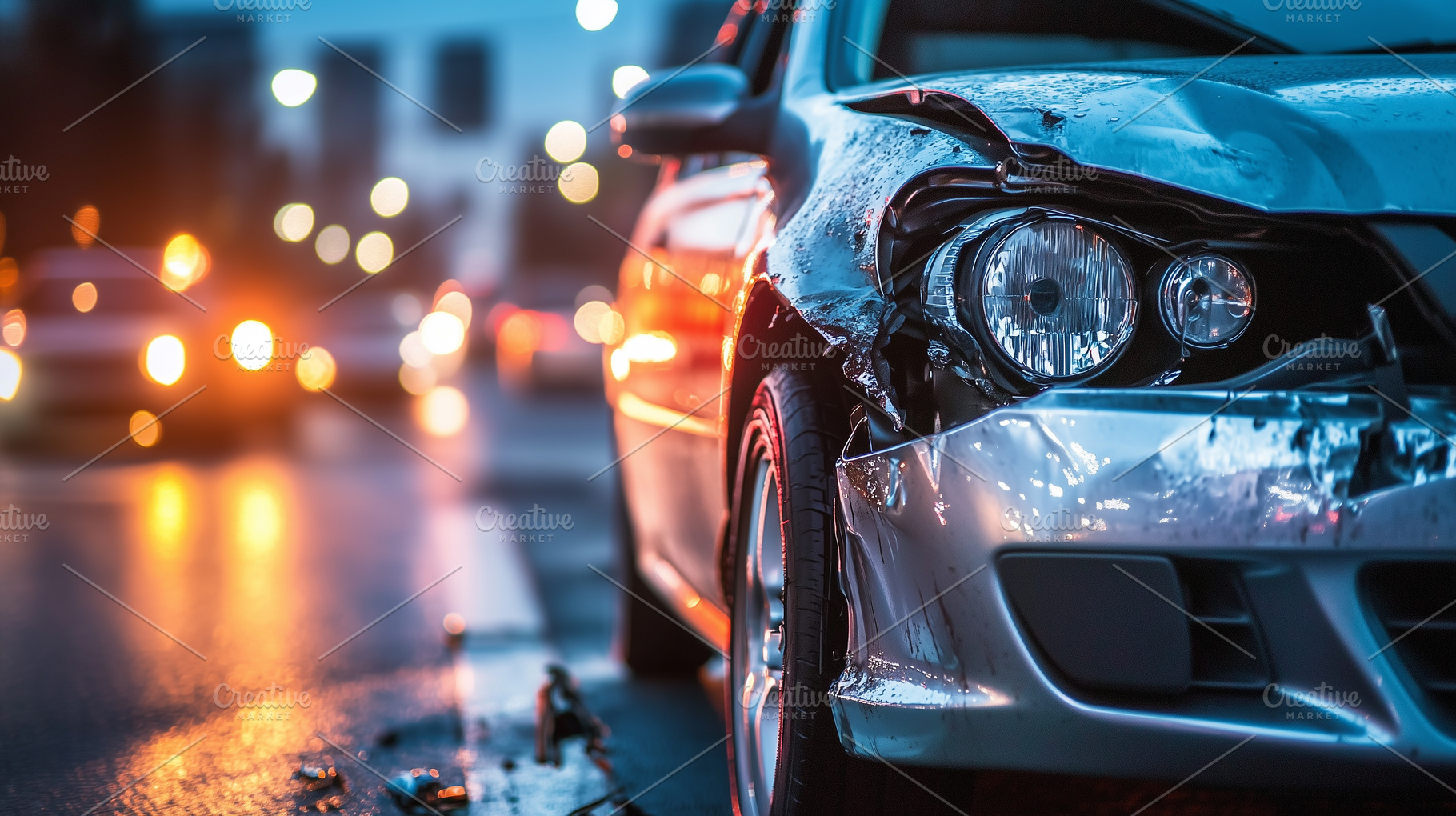 Damaged car after a traffic accident, a Transportation Photo by MistyDay