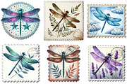 Dragonfly Postage Stamps Clipart, an Illustration by Libby Wishes (Thumbnail 5 of 6)