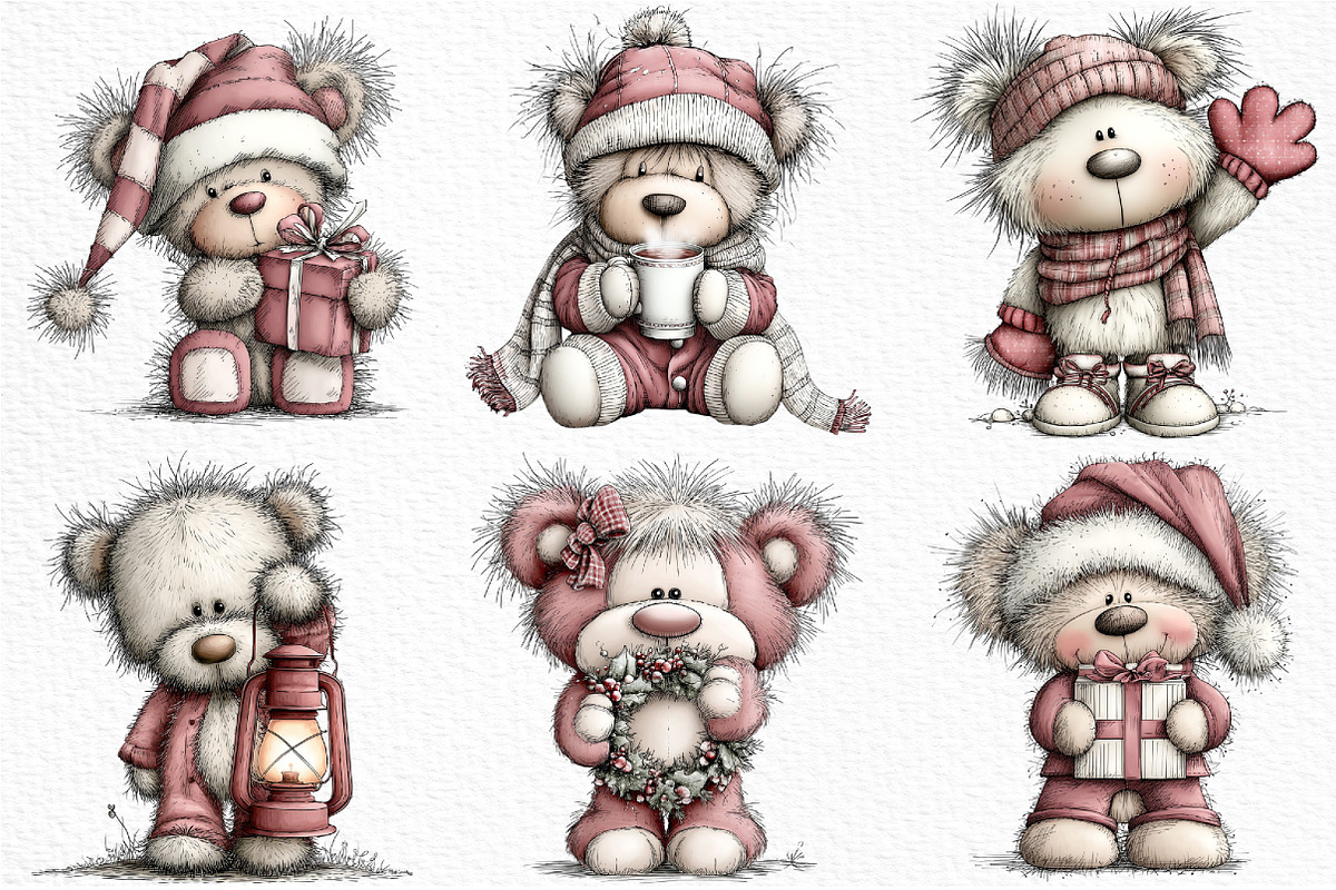 Whimsical Christmas Teddy Clipart, an Illustration by Craft Nest (Photo 4 of 6)