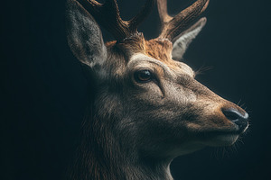 Close-up profile of a stag with striking antlers against a dark, an Animal Photo by Ales Munt