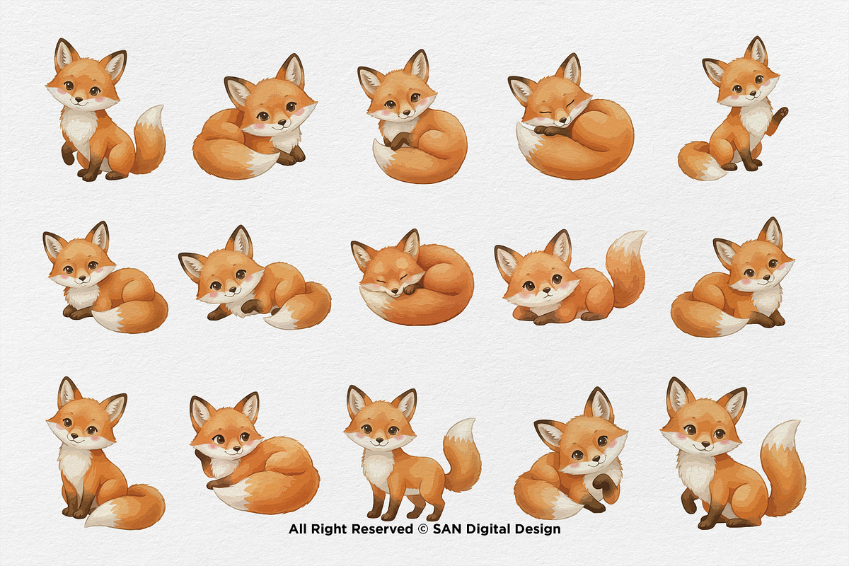 15 Bundle Watercolor Cute Fox Forest, an Animal Illustration by Morspective (Photo 8 of 8)