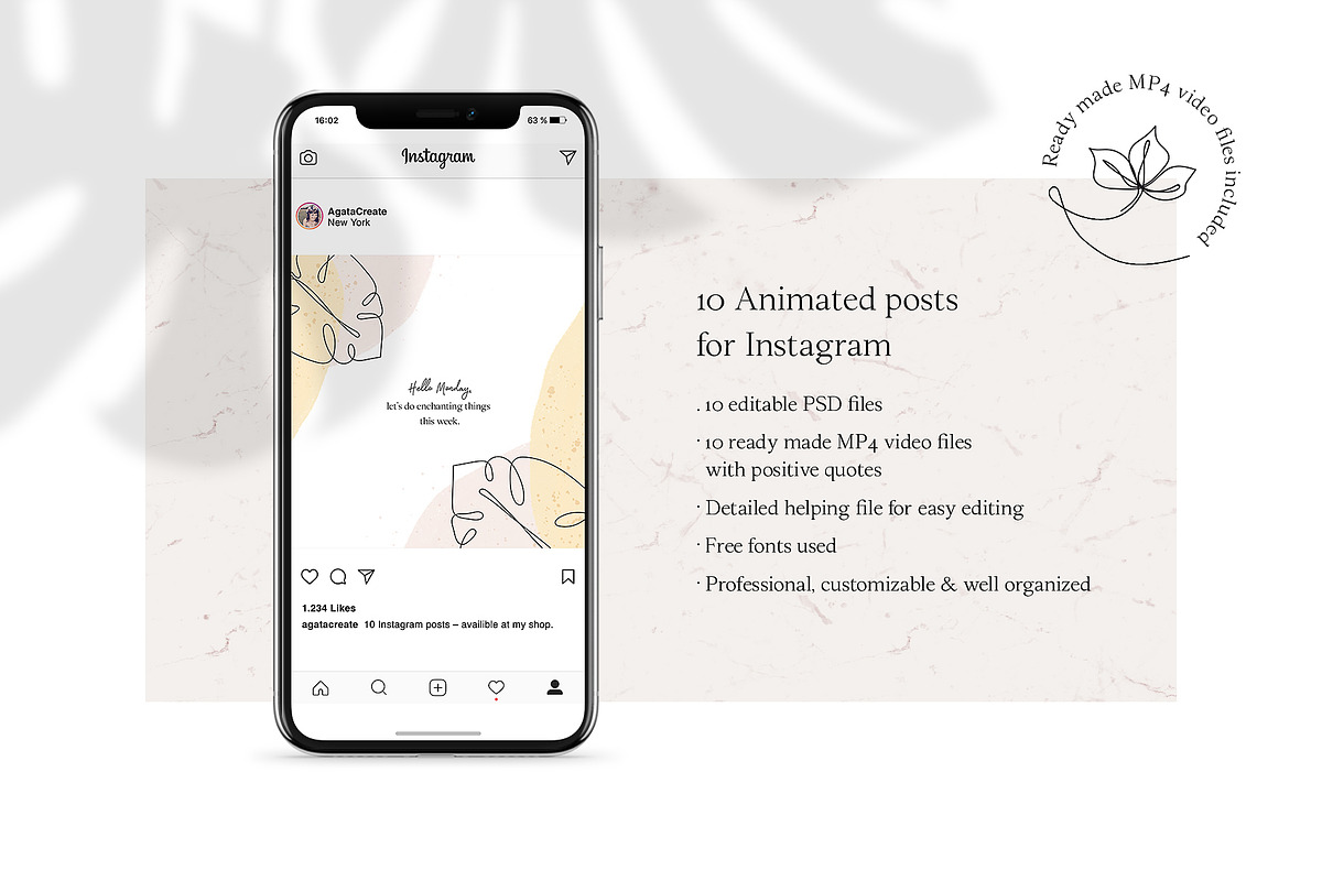 ANIMATED Instagram Posts – Lina, a Social Media Template by AgataCreate (Photo 2 of 8)
