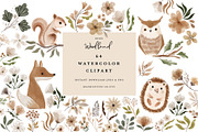 Watercolor woodland animal Clipart, an Animal Illustration by beatriceviyiwi (Thumbnail 1 of 5)