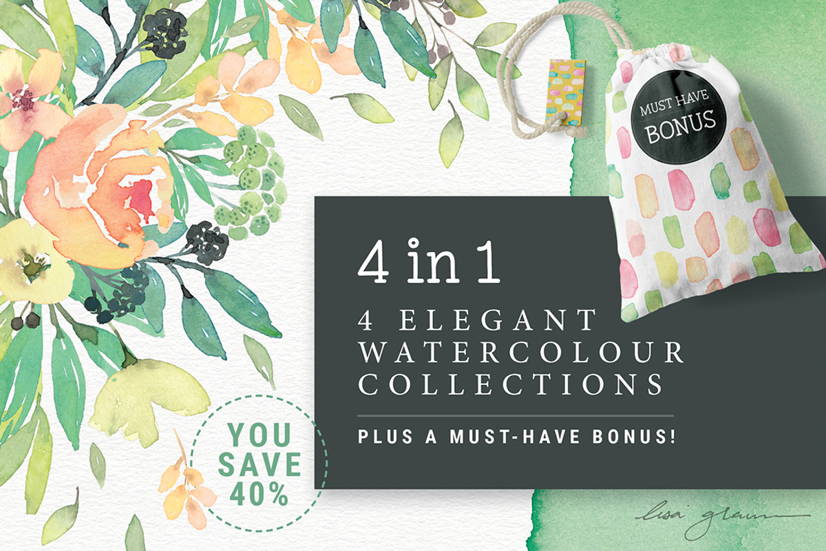 4in1 Elegant Watercolour collections, an Illustration by Lisa Glanz (Photo 1 of 7)