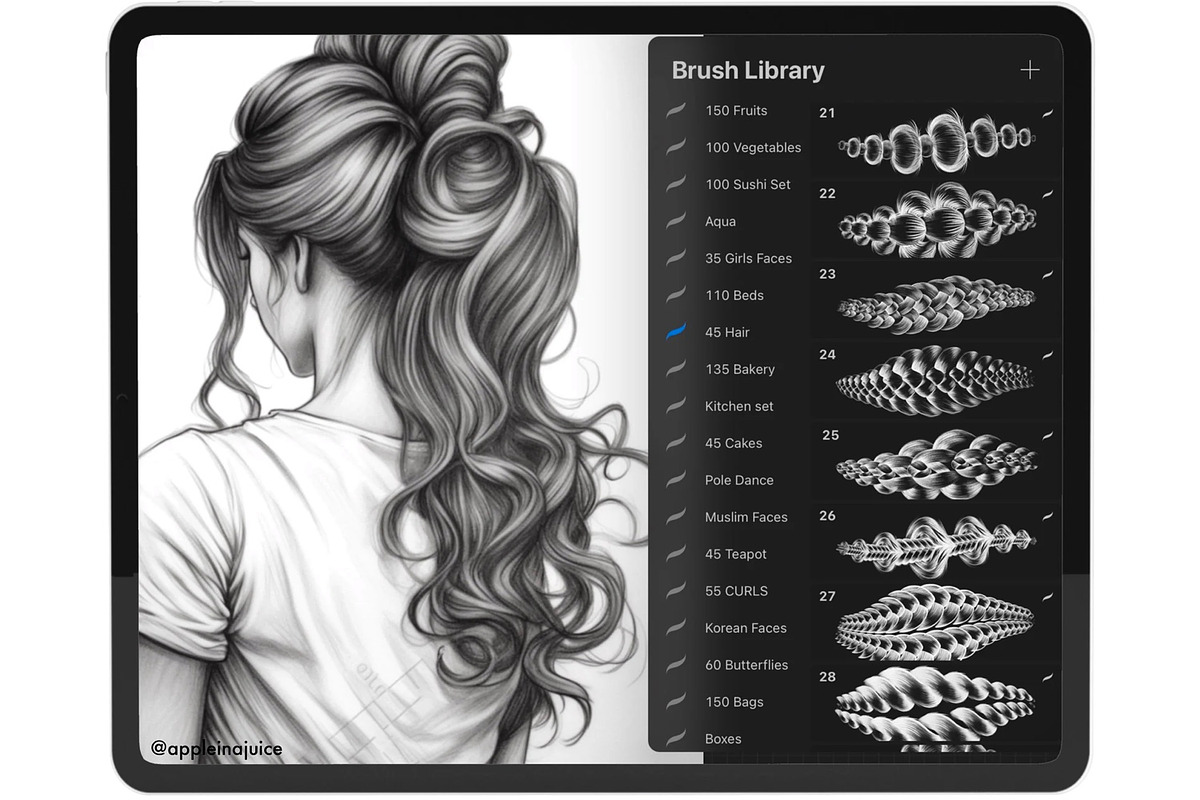 Procreate Hair braids face brushes, a Brush Add-On by AppleinaJuice (Photo 7 of 11)