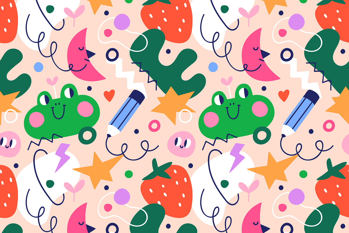 Doodle shapes, kids seamless pattern, a Pattern Graphic by Good Studio (Photo 2 of 6)