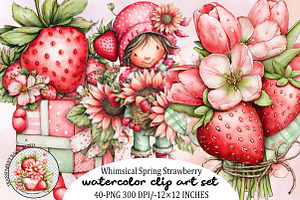 Whimsical Spring Strawberry Clipart, an Illustration by SVGArt