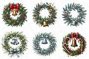 Watercolor Christmas Wreath Bell Cli, an Illustration by DreamPrint404 (Thumbnail 4 of 7)