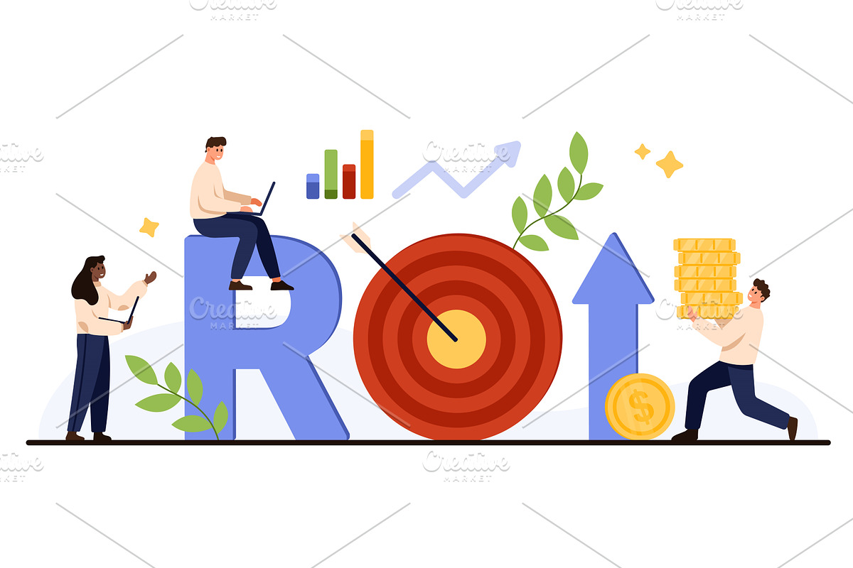 ROI Growth Target and Profit Concept, a Finance Illustration by Flashvector