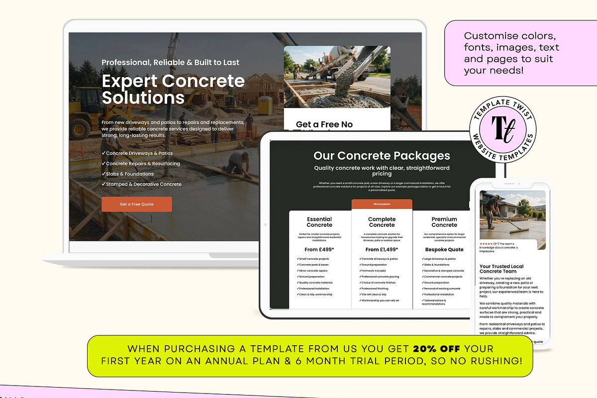 Concrete Contractor Website Template, a Squarespace Template by Template Twist Shop (Photo 7 of 9)