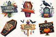 1Halloween Wooden Sings Clipart, an Illustration by DreamCafeArt (Thumbnail 2 of 5)