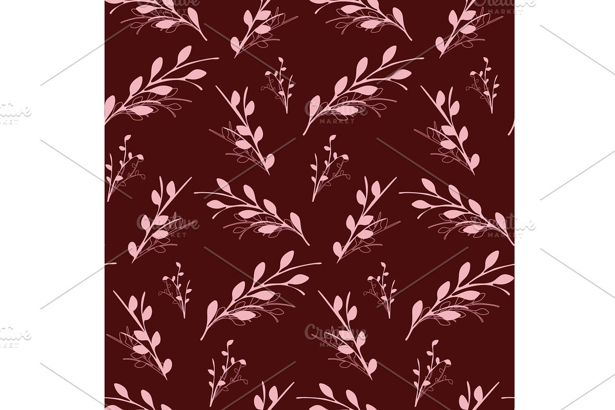 Pink leaf branches on dark red, a Texture Illustration by okskukuruza