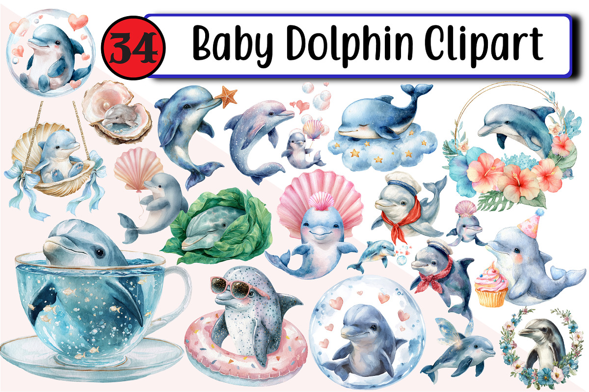 Baby Dolphin Clipart, an Illustration by Design Market (Photo 1 of 3)