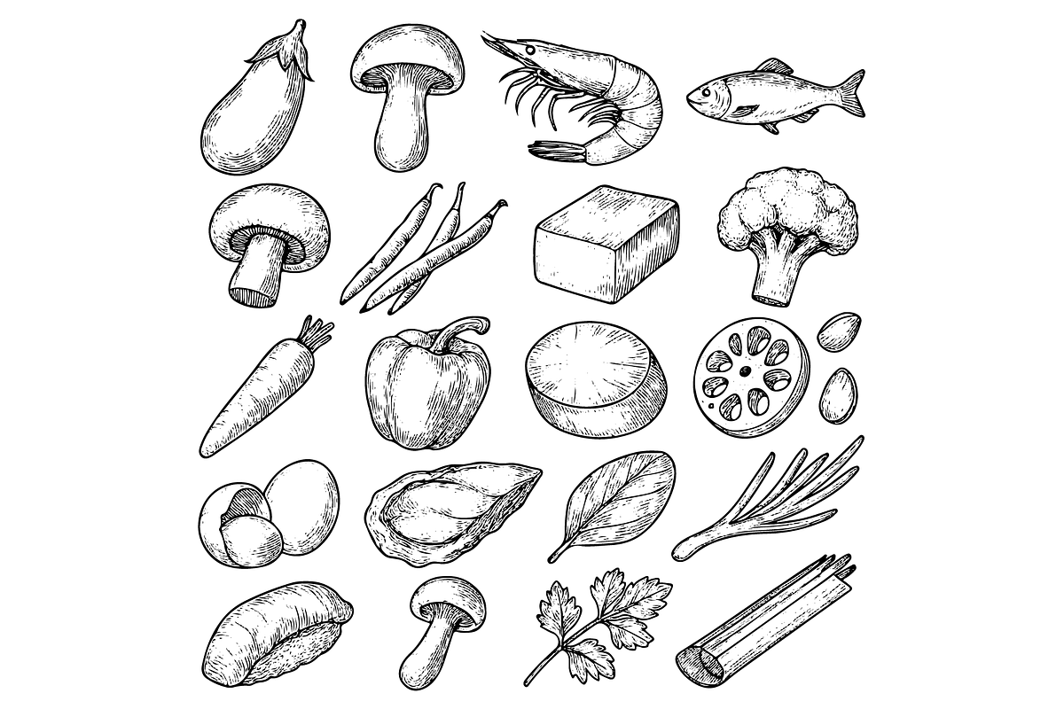 Food Ingredients Sketch Set, an Object Graphic by nikagraphic (Photo 3 of 3)
