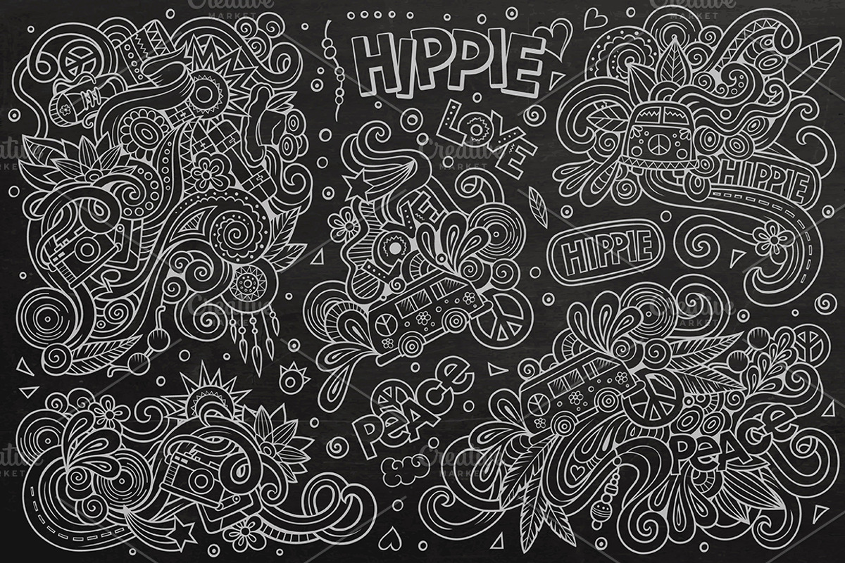 Hippie Doodles Designs Big Set, a Decorative Illustration by BALABOLKA (Photo 9 of 10)