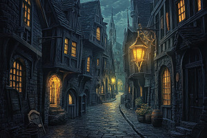 A magical scene of Diagon Alley in a, a Photo by Pavel_design