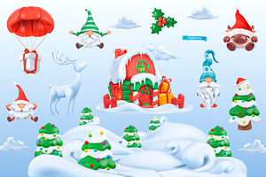 Christmas icons, gnome, Santa, ox