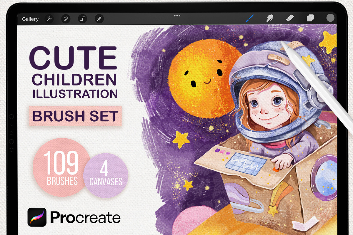 CUTE ILLUSTRATION PROCREATE BRUSHES, a Brush Add-On by AlexandraArt (Photo 1 of 12)