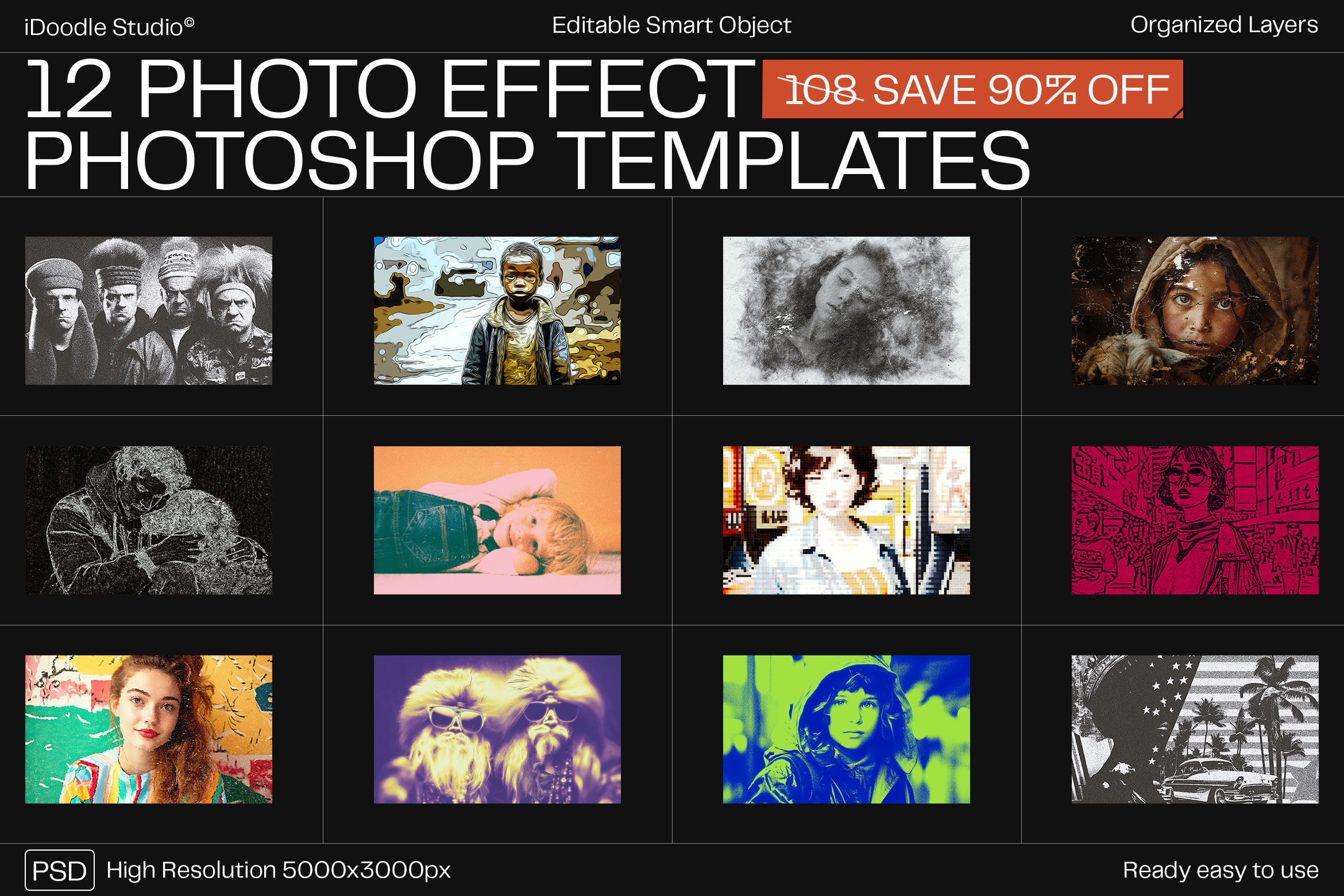 12 Photo Effect Templates, a Layer Style Add-On by iDoodle Studio