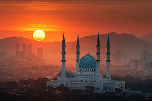 Majestic Mosque Sunset Cityscape Stu, a Photo by Pixeness Studio