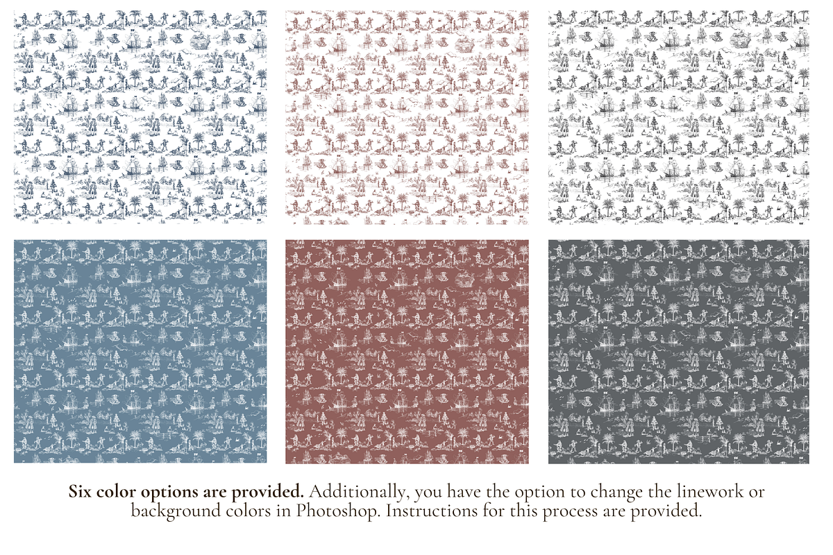 Pirate Toile de Jouy Print, a Background Graphic by Hughes Studio (Photo 2 of 6)