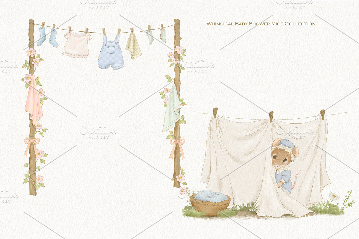 Laundry Day Mice Clipart Collection, an Animal Illustration by AlenaVlasko stock Market (Photo 6 of 9)