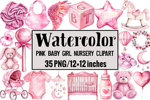 Pink Baby Girl Nursery Clipart, an Illustration by Design Market