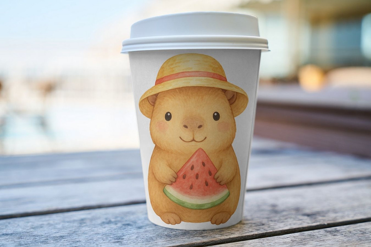 Cute Capybara Watercolor Clipart, an Animal Illustration by PassionPNGcreation (Photo 7 of 8)