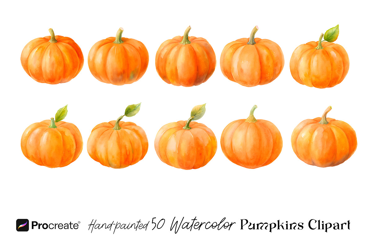 Hand-Painted Watercolor Pumpkins, an Object Graphic by crafty (Photo 5 of 8)