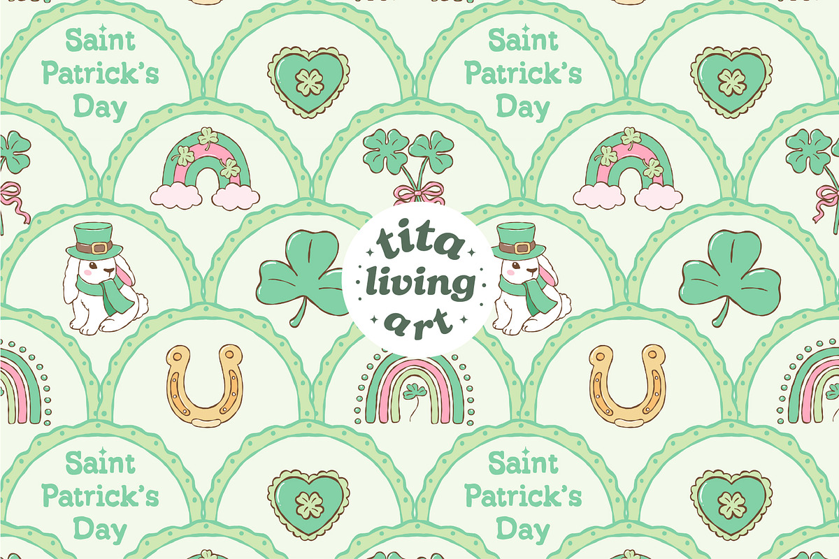 Lucky Scalloped Seamless Pattern, a Seasonal Illustration by TitaLivingArt (Photo 2 of 13)