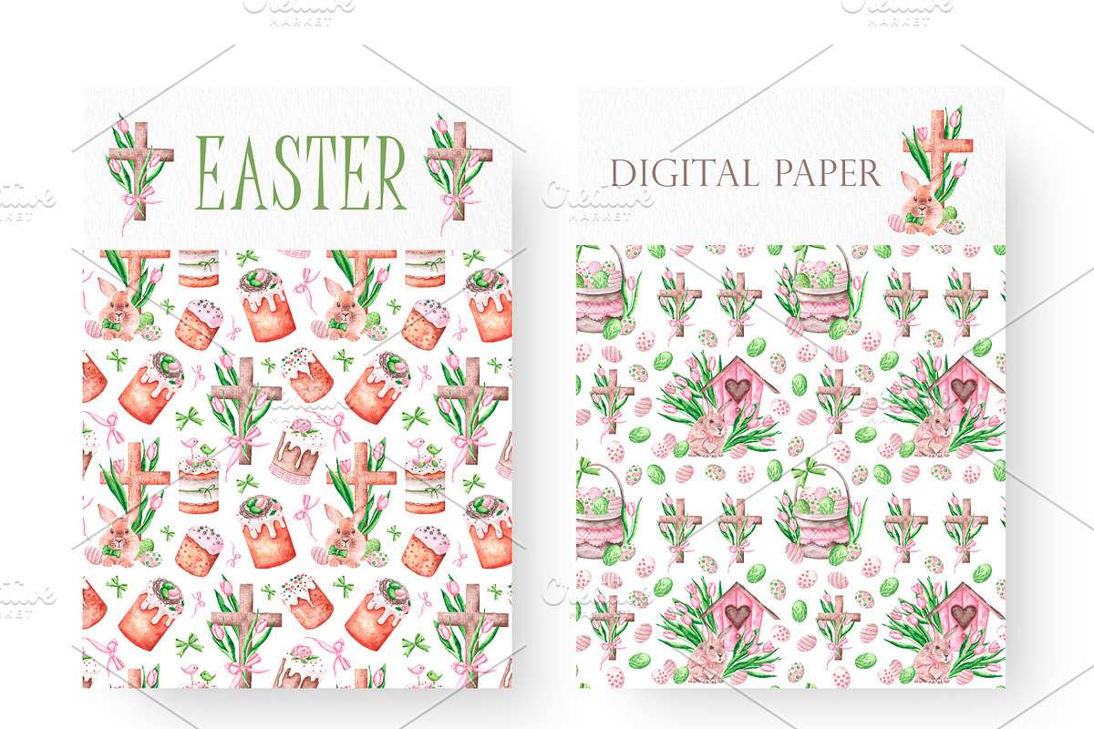 Easter watercolor set. Happy Easter!, an Illustration by SabinaWatercolorArt (Photo 7 of 16)