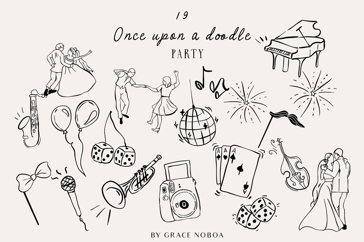 Whimsical doodle Line art svg vector, a Decorative Illustration by Grace Noboa Illustrations (Photo 9 of 19)