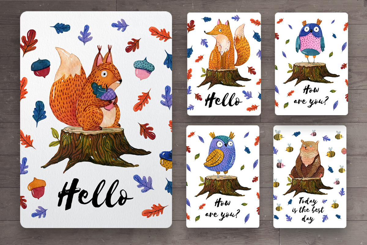 Cute forest  animals set, an Animal Illustration by yana.fefelova (Photo 4 of 5)