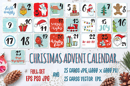Christmas Advent Calendar Cards Set