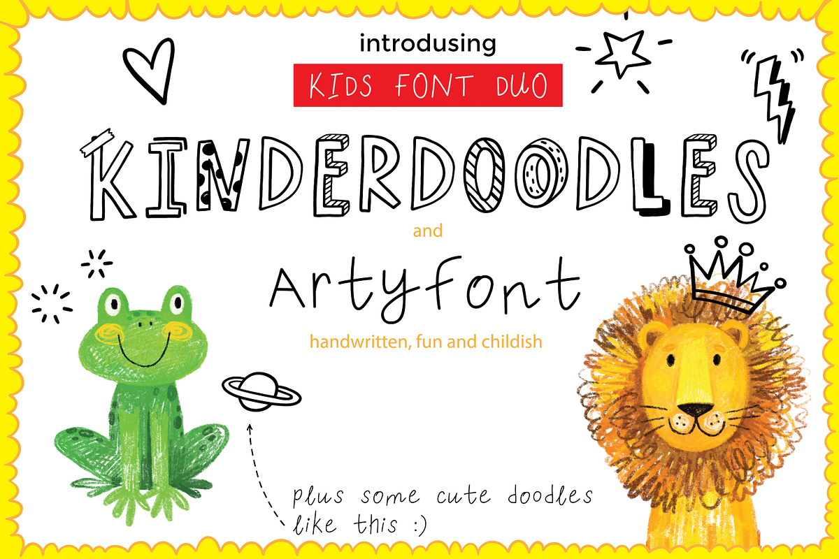 Kids font duo KINDERDOODLES Artyfont, a Handwritten Font by artnLera (Photo 1 of 5)