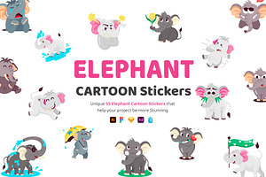 Elephant Cartoon Stickers, an Emoji Icon by Vectors Market