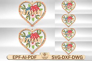 Mom Flowers Heart Ornaments Svg