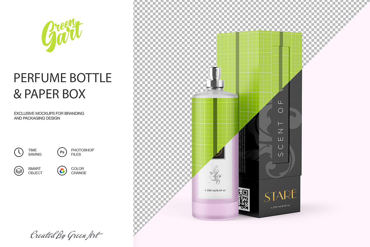 Perfume Bottle & Paper Box Mockup, a Product Mockup by Green Art (Photo 2 of 7)