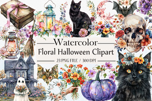Watercolor Floral Halloween Clipart, an Illustration by Libby Wishes