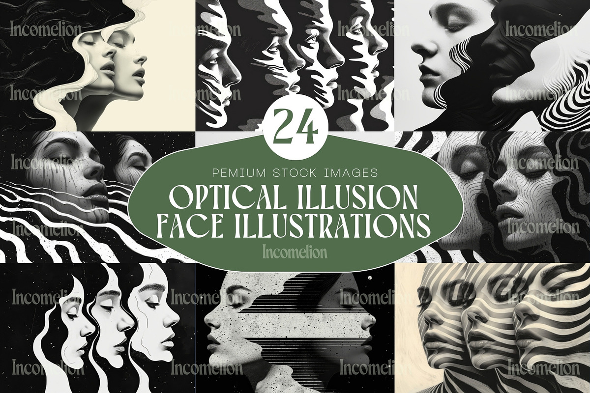24 Black Optical Illusion Faces, a Person Illustration by Incomelion (Photo 1 of 6)