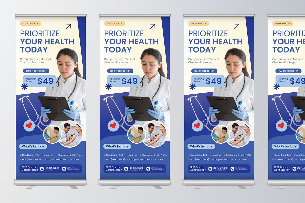 Blue Medical Checkup Roll Up Banner, a Poster Template by Annora Studio (Photo 4 of 6)