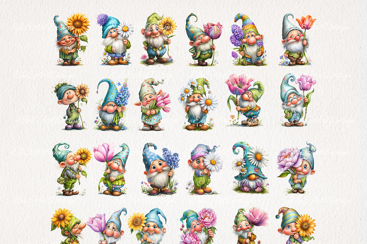 Garden Gnome with Flowers 24 PNG, a Seasonal Illustration by EleSArtDesign (Photo 2 of 4)